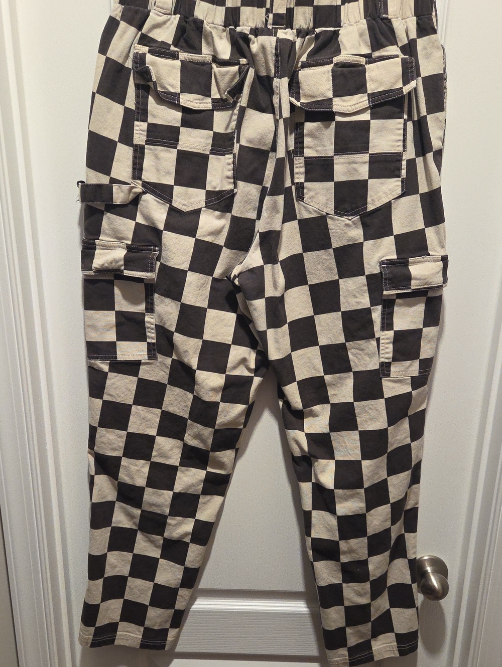 Tomboy Butterfly Checkerboard Cargo Pants in Black & Cream